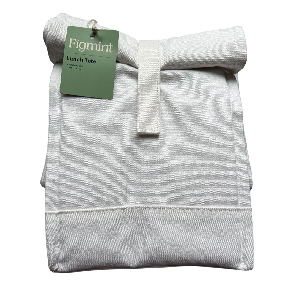 6 NWT Figmint Insulated Lunch Bag Tote 8.5" x 10" x 6" White Top Handle Cotton